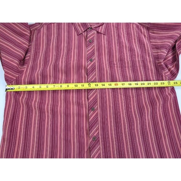 Tommy Bahama Size Large Mens Maroon Salmon Tan Stripe Logo Tag Silk L/S Shirt - Picture 3 of 10